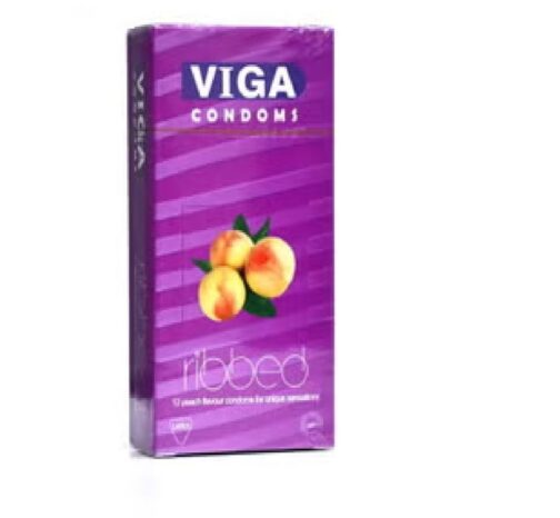 Viga Condom Ribbed Peach 12s