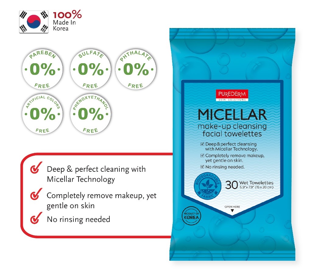 PUREDERM MICELLAR MAKE-UP CLEANSING FACIAL TOWELETTES 30S - Image 2